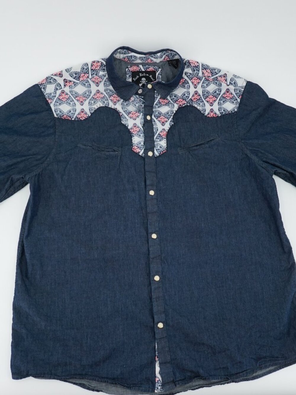 Rock ROll N Soul Men's Western Shirt Denim With Short Sleeves Snap Buttons 2XL